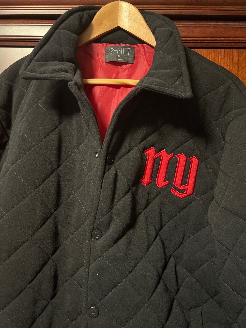 Brand New G-Net New York Quilted Black Bomber Jacket Red Contrast Embroidery!
